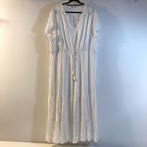 Sonoma Goods For Life White Tiered Eyelet Lace Ruffle Trim V-Neck Maxi Dress